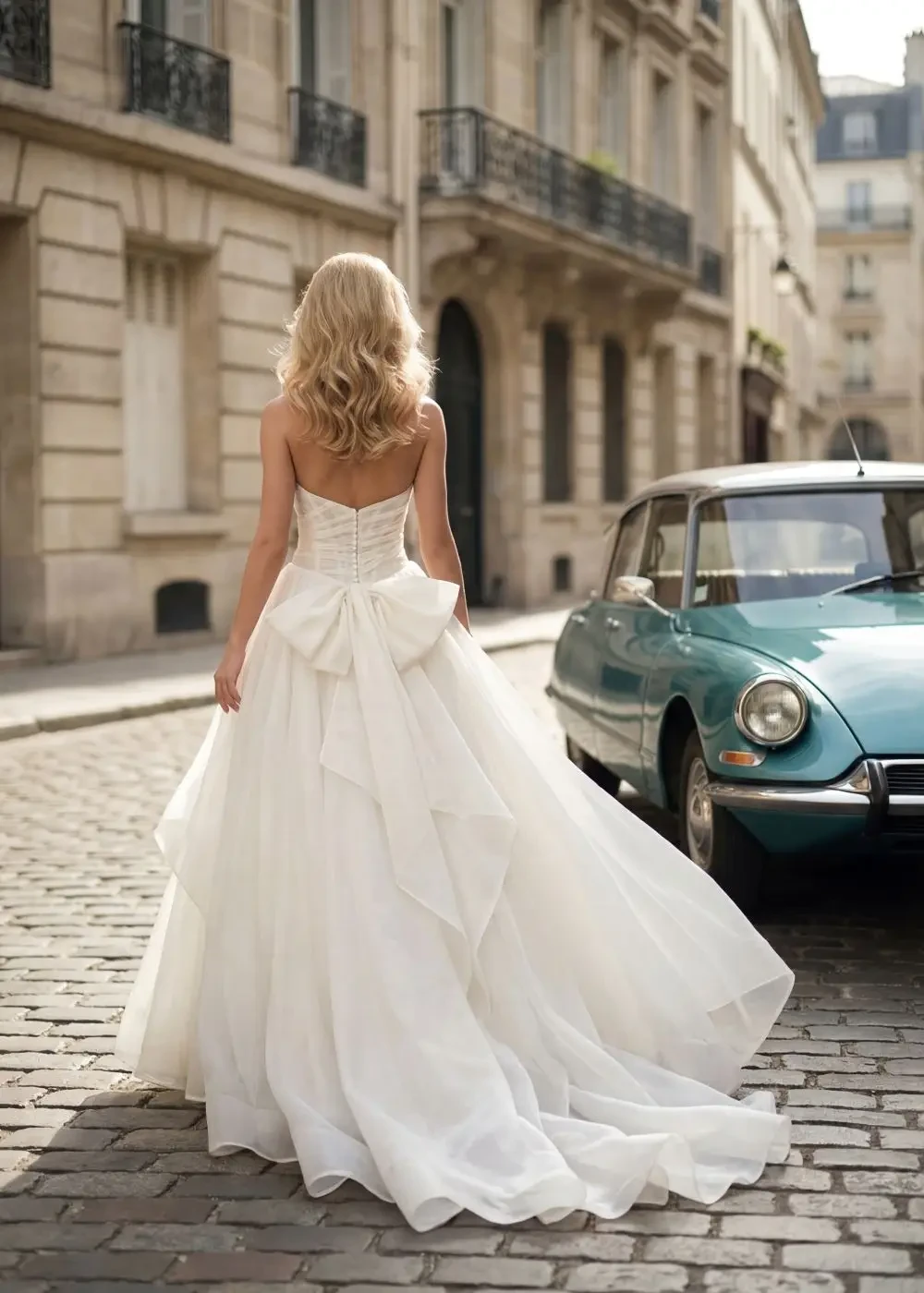 model is wearing the louisa bridal gown from the randy fenoli collection